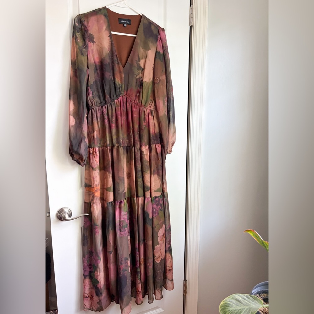 Floral Tiered Fall Maxi Dress with long sheer sleeves - Picture 6 of 10